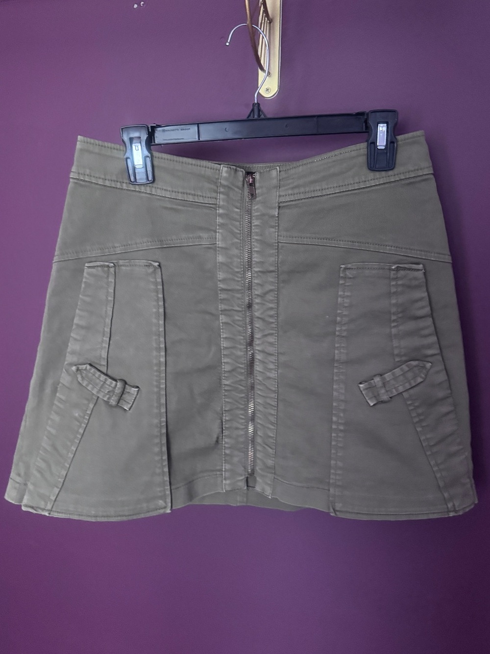Zara Olive Utility Mini Skirt with Front Zip